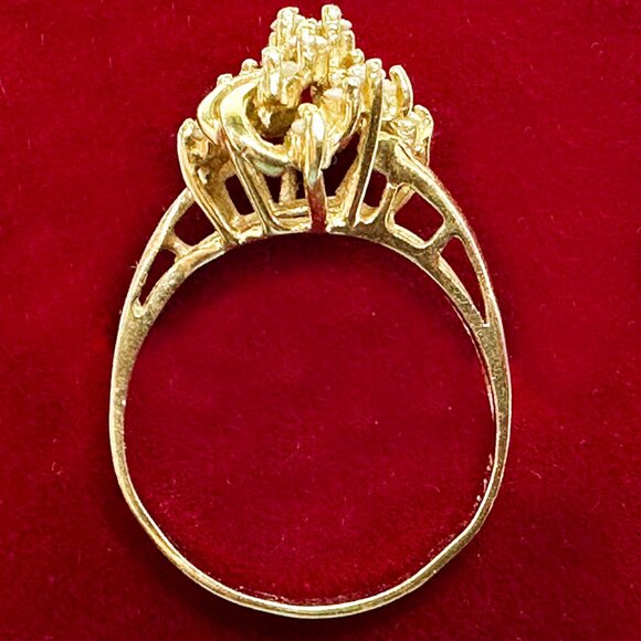Vintage 14K Yellow Gold Diamond Cluster Ring – Size 4.5 – Cocktail - Picture 5 of 11